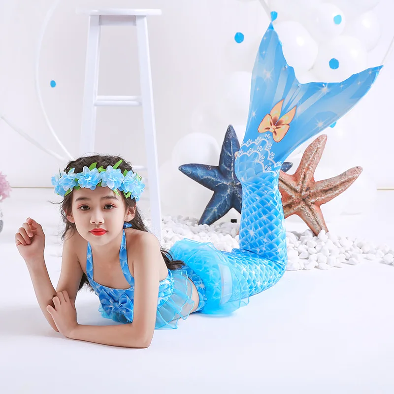 

Детский купальный костюм Русалочки для девочек, костюм для косплея на Хэллоуин, купальник с маленькой русалочкой, комплект из аниме ткани
