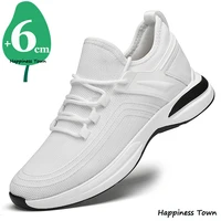 sneakers men elevator lift white man sports height increase shoes insole 6cm mesh high tall