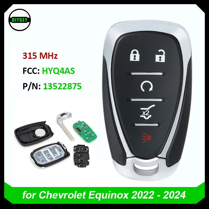 

Ключ DIYKEY Для Chevrolet Equinox 2022, 2023, 2024 безключевой смарт-ключ дистанционный брелок 5 кнопочный люк/RS 315 МГц-HYQ4AS-13522875