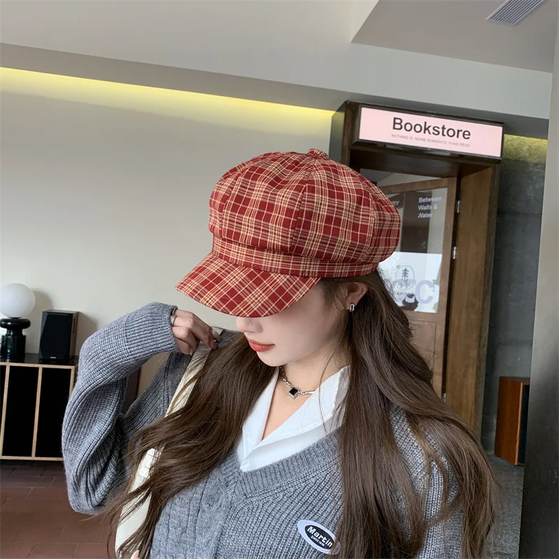 Ретро-шапка в клетку восьмиконец художник бреда Женская модная британская