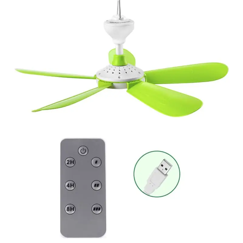 

DC5V 5W USB Remote Control Timing 3 Gears Ceiling Fan Cooling Hanging Fan for Tent Bed Camping Outdoor Home Green