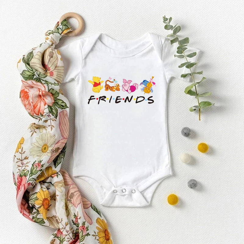 

Funny Disney Winnie the Pooh Baby Bodysuits Cotton Short Sleeve Infant Rompers Cute Pooh and His Friends Boys Girls Jumpsuit Top
