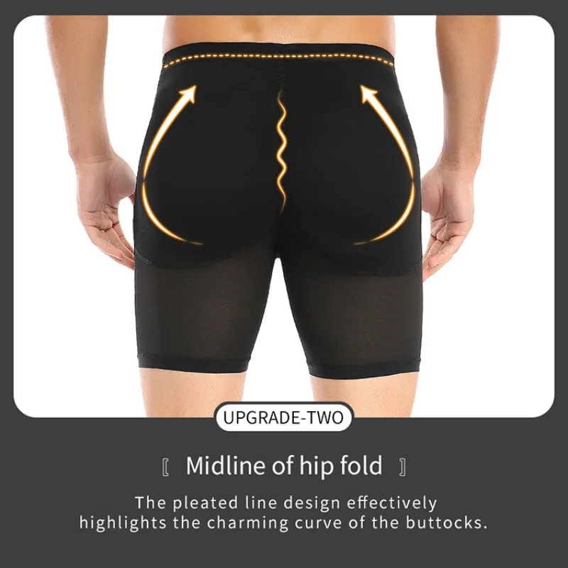 Men's Padded Shapewear Panties Seamless Butt Lifter Comfort Brief Hip Enhancer Tummy Control Underwear Plus Size Black Boxer