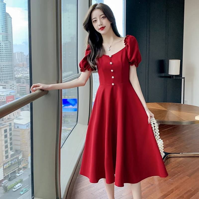 

COIGARSAM Women's Fashion Dresses 2022 New Red Black Dress Dropshipping