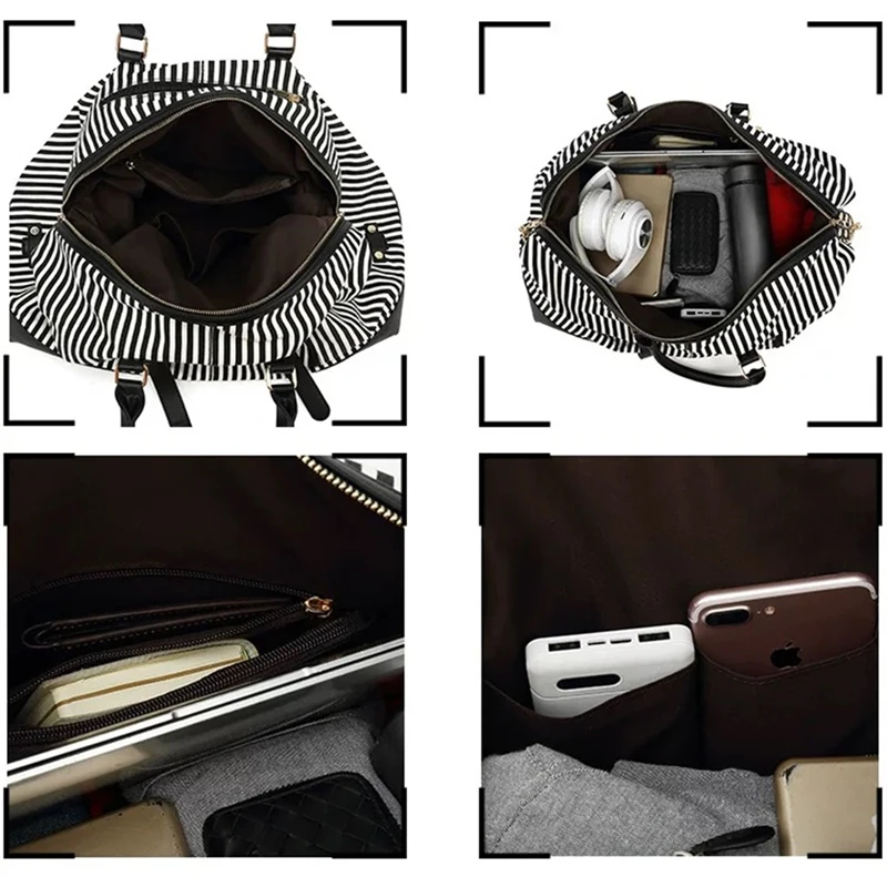 New Large-Capacity Canvas Duffel Bag For Men Women Travel Bag Carry On Weekender Overnight Handbag Big Blue Strips Shoulder Bag