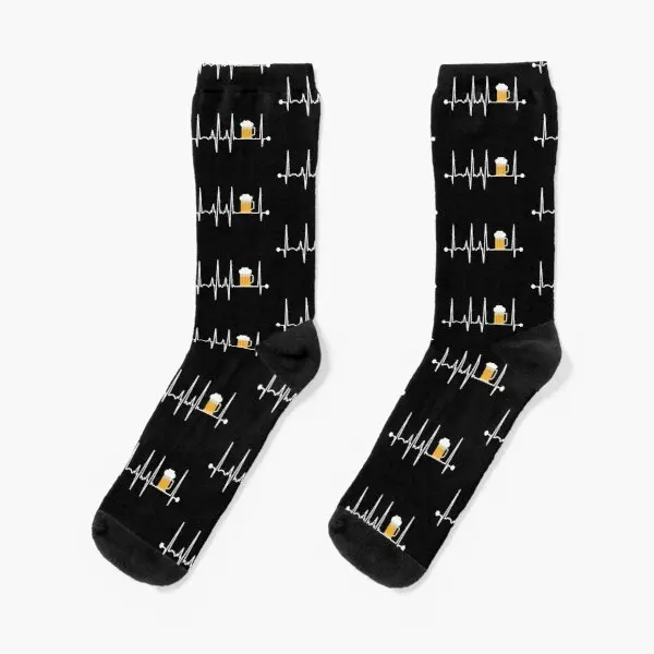 

Beer Heartbeat Crew Socks Sports Breathable Short Autumn Cartoon Comfortable Winter Ladies Girls Women Unisex Pattern Cotton