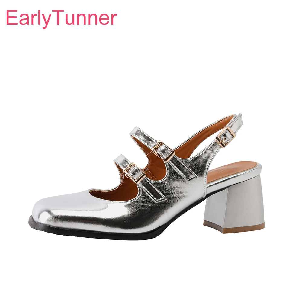 

Женские босоножки на квадратном каблуке, черные или Серебристые удобные повседневные босоножки на высоком каблуке, большие размеры 12, 32, 43, 46, летний сезон 2023