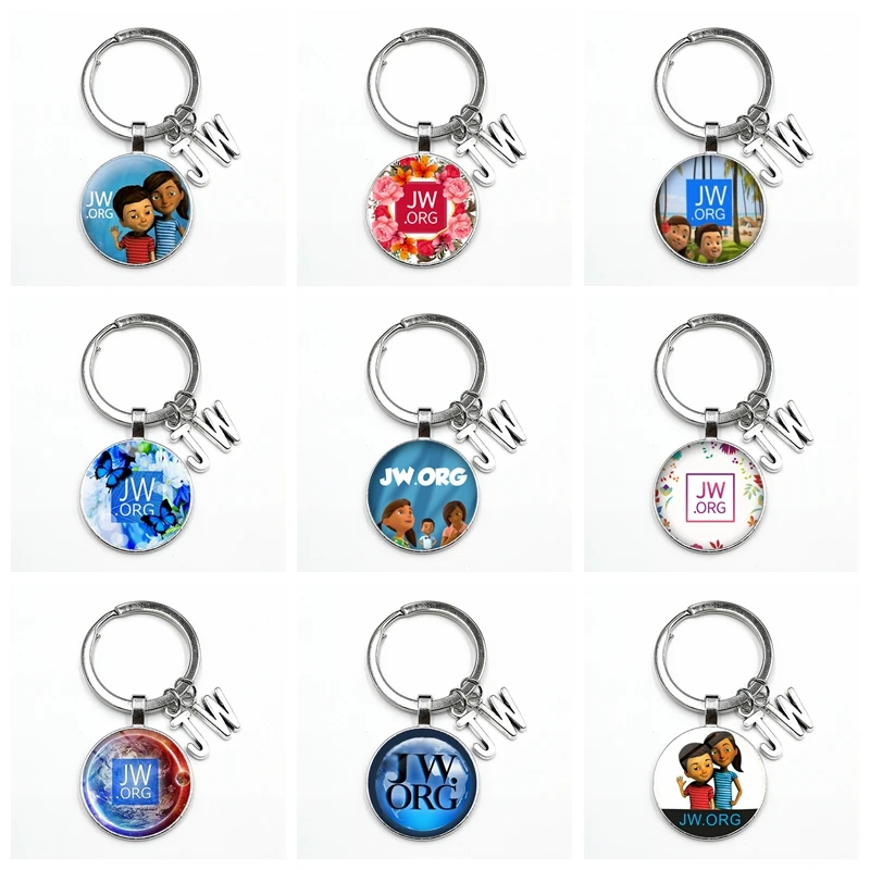 

1PCS 2020 New JW.ORG Fashion Jewelry Alloy Keychain Glass Convex Charm Pendant Father and Son Gift