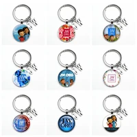1pcs 2020 new jw org fashion jewelry alloy keychain glass convex charm pendant father and son gift