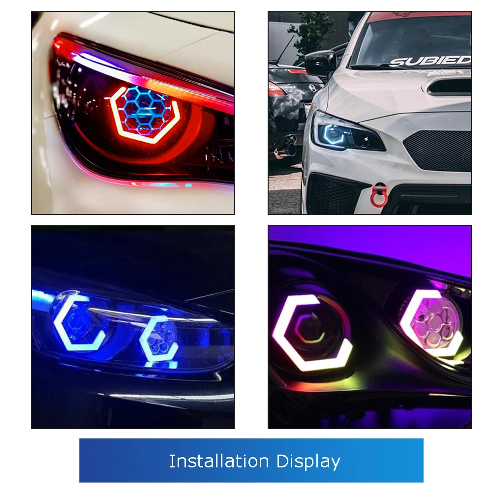 2 шт. светодиодные кольца Angel Eyes RGB APP Bluetooth с шестигранным ореолом для автомобиля, скутера, мотоцикла с указателем поворота, желтые 70 мм, 80 мм, 86 мм, 90 мм (art.: 3920cb96d3937) - 3920cb96d3937
