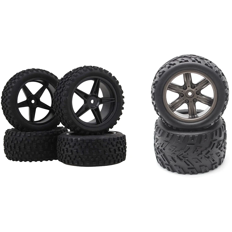 

4Pcs Front Rear Pentagram Plastic Wheel Rims & 2X Wheel Rubber Tires Tyres 16-ZJ01 For 1:12 Scale 9122 9123 For Hosim