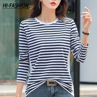 hi fashion women top black white stripes o neck casual tops long sleeve loose pullover t shirt pullover za woman y2k blusas