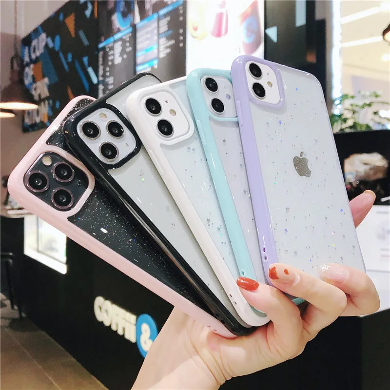

Simple Stylish Phone Case for Iphone 13 11 Pro Max Xr XS X Xsmax 7 8 Plus Glitter Transparent 12mini Soft Covers