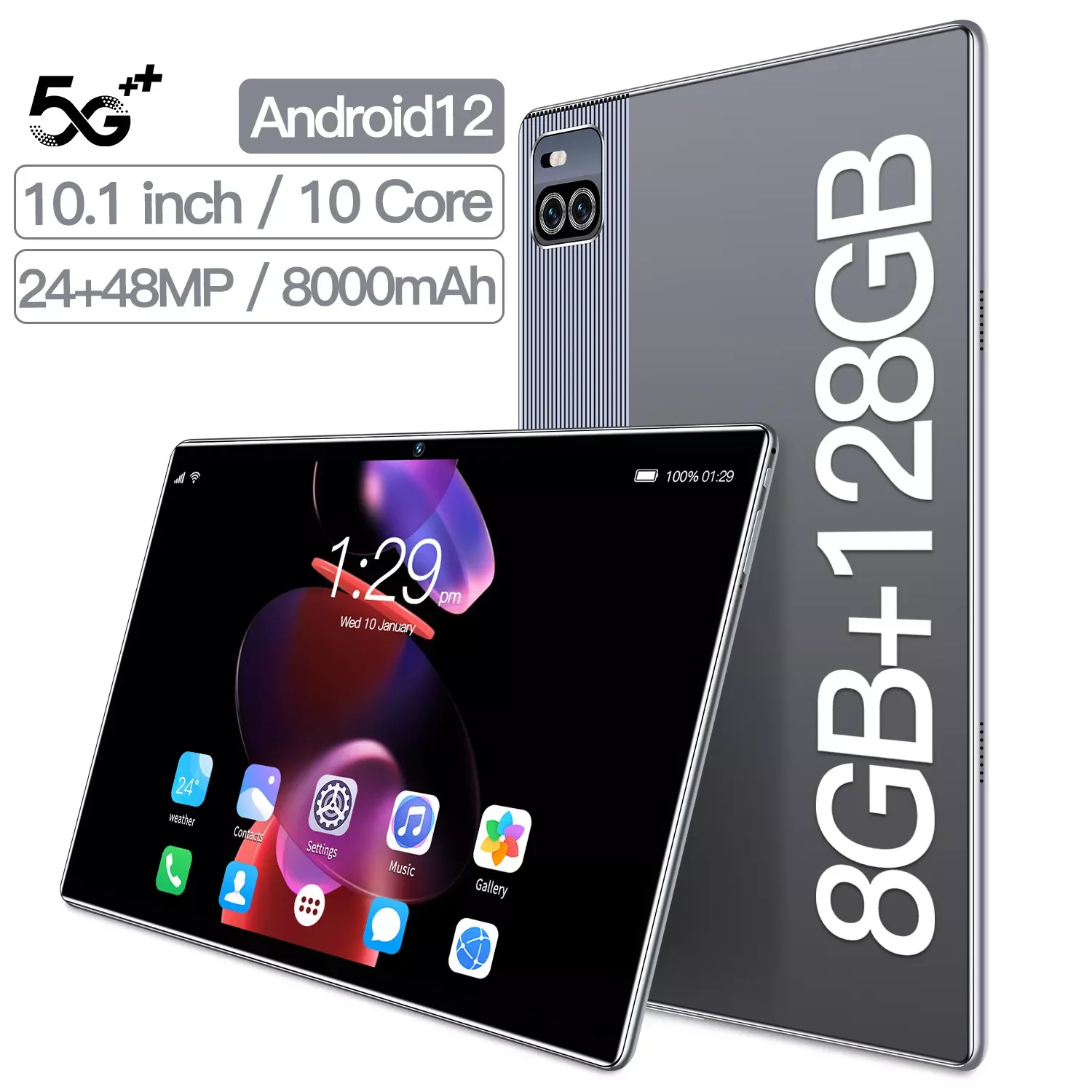 

2022 New 10.1" Android 12 Tablet Octa Core 8GB RAM 128GB ROM 5G Network AI Speed-up Tablets Dual SIM Cards Wifi GPS Type-C