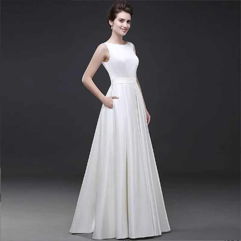 

White Satin Evening Dresses Long Prom Party Gown Lace Up Back Robe De Soiree Formal Vestido De Festa