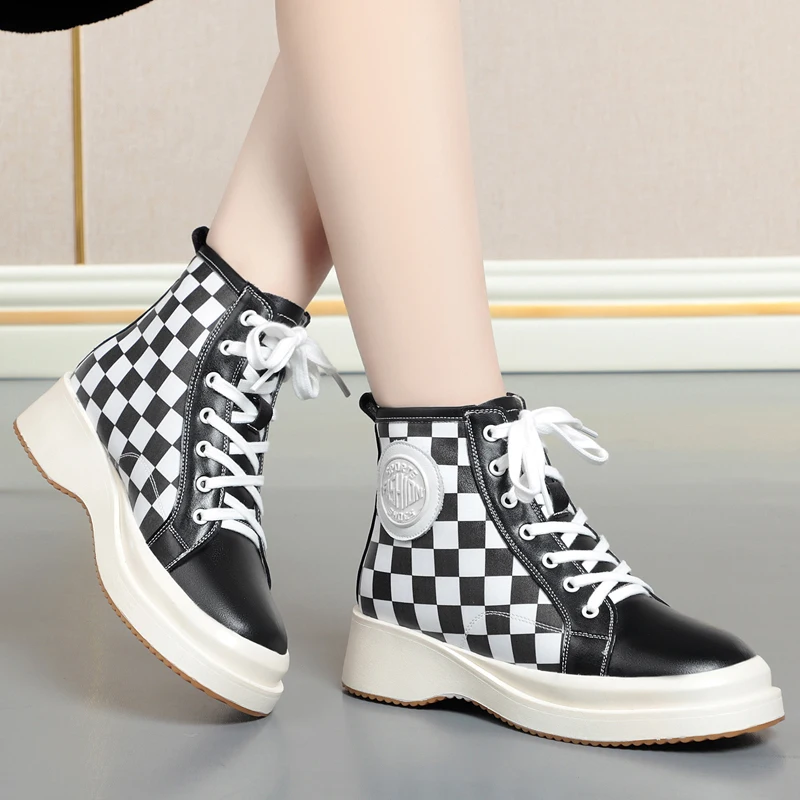 AIYUQI Women Sneaker Boots 2023 New Winter Warm Genuine Leather Women's Ankle Boots Flat Casual Sneakers Women Booties