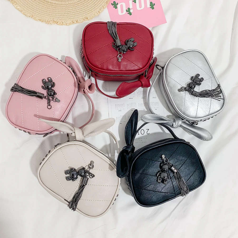 

Women Shoulder Handbag Solid Fashion PU Leather Shell Bow Top-Handle Bag Female Small Phone Zipper Messenger Bags