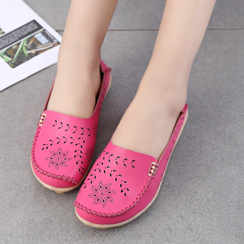 

2022 New Women Flat Breathable Female Shoes Summer 2021 New Arrival Genuine Leather Flats Woman Leather Loafers Mom Casual Shoes