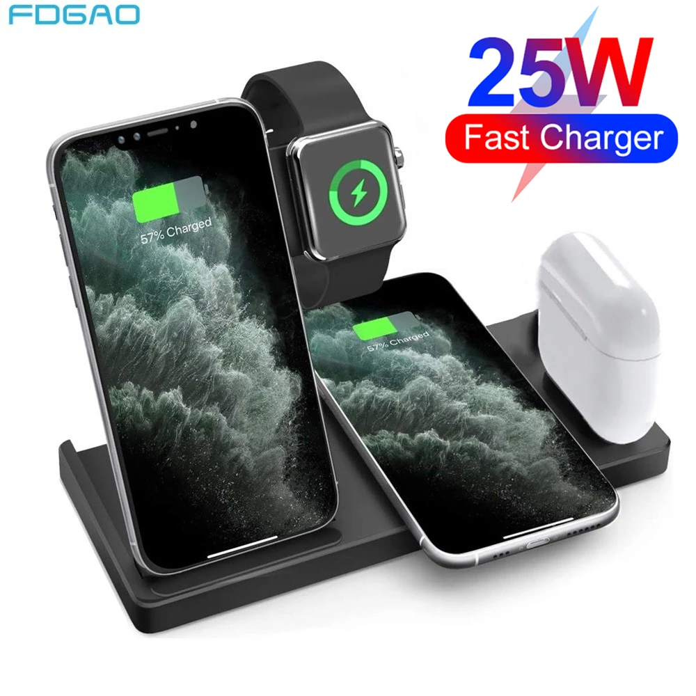 

25W 4 in 1 Wireless Charger Stand Pad For iPhone 14 13 12 11 Apple Watch Fast Charging Dock Station for Airpods Pro iWatch 8 7 6