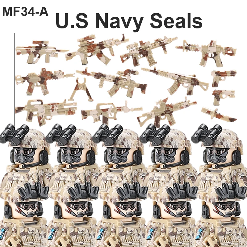 

WW2 Military Soldier U.S Navy Seals Special Forces Figures Building Blocks City Police Weapons Gun Helmet Mini Bricks Gifts Kid
