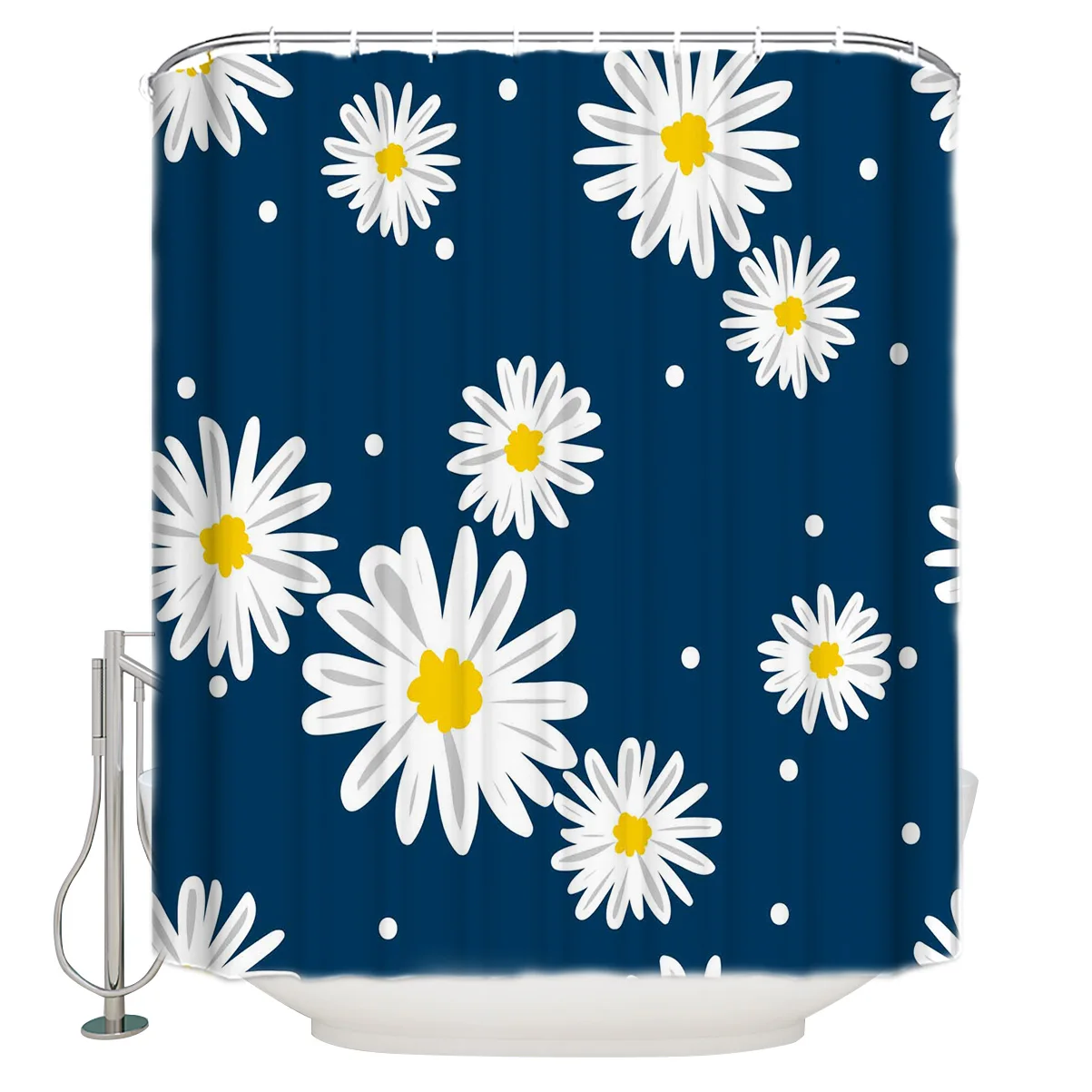 

Flower Small Daisy Tiled Shower Curtain Eco-Friendly Bath Curtain with Hooks Polyester Waterproof Curtain Bathroom Decor