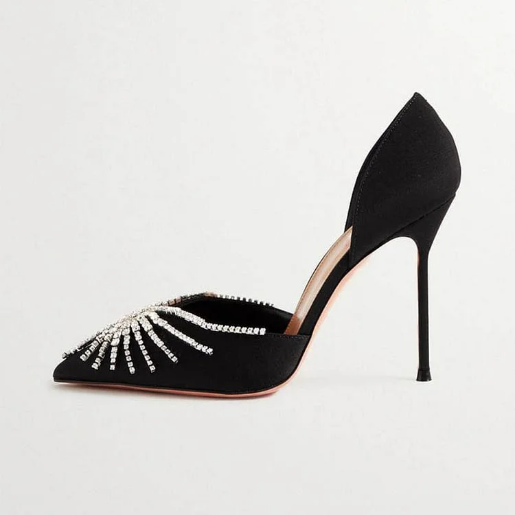 

Black Pointed Toe Rhinestone Pumps Elegant Stiletto Heel Wedding Shoes