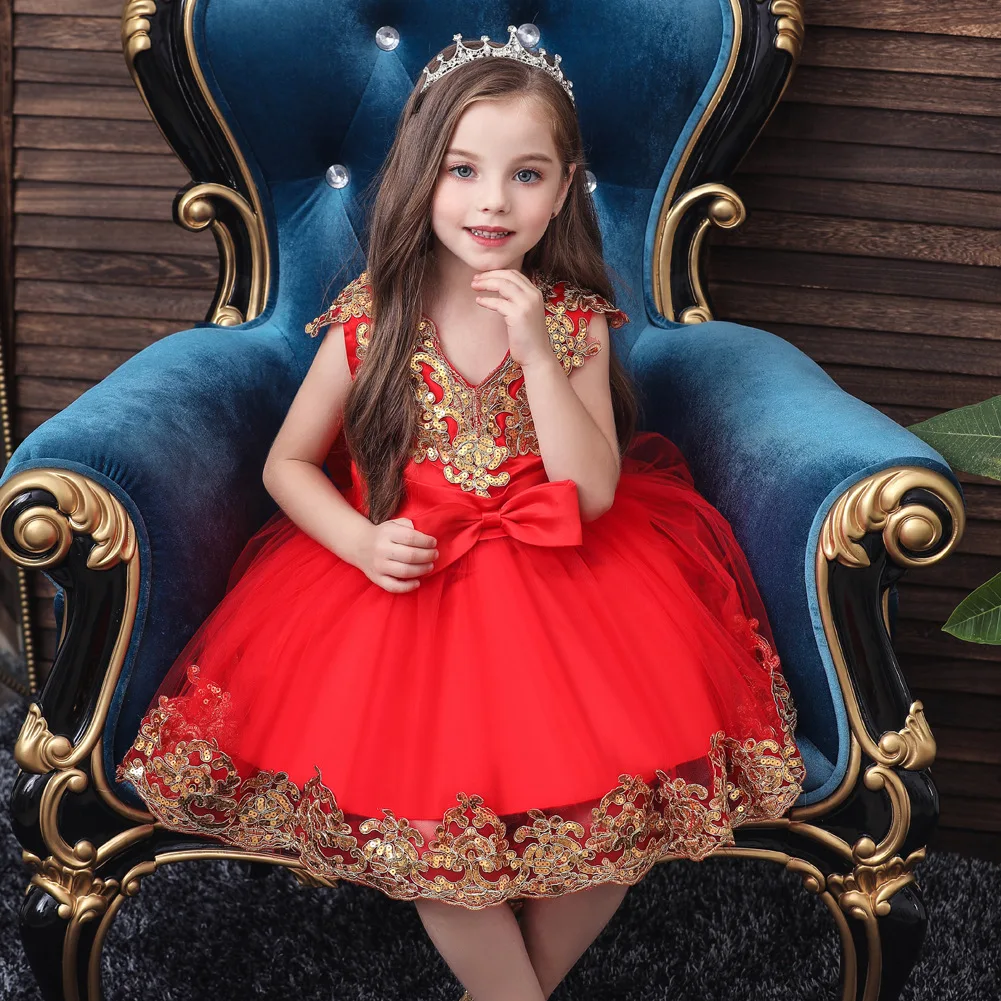 

Fashion Children Wedding Bridesmaid Princess Dress Child Sleeveless Mesh Bow Dresses For Baby Girl Birthday Party Custome