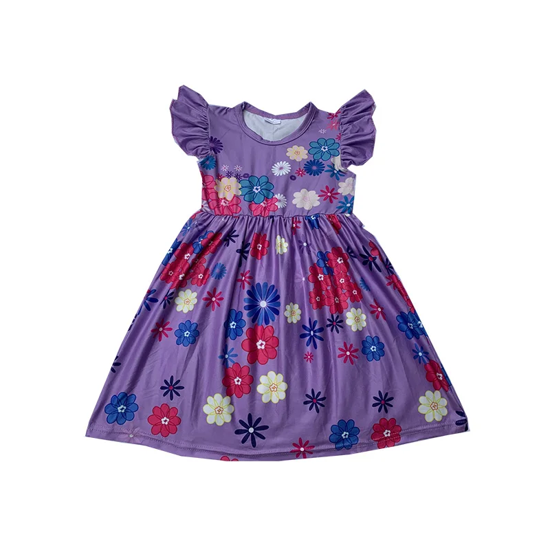 

New Kids Clothes Summer Purple Pearl Sleeves Encanto Dress Knee Length Girls Dresses