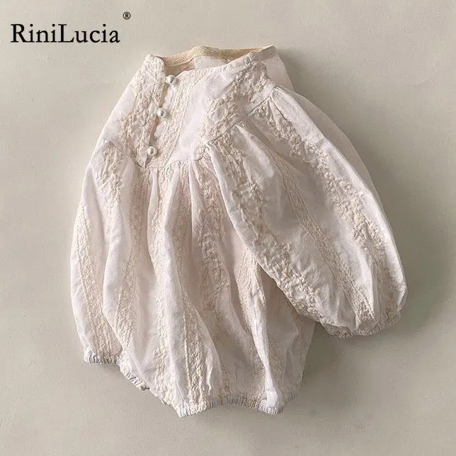 

RiniLucia Lace Princess Toddler Romper 2023 Spring New Retro Newborn Baby Girl Clothes Cotton Embroidery Floral Infant Outfits