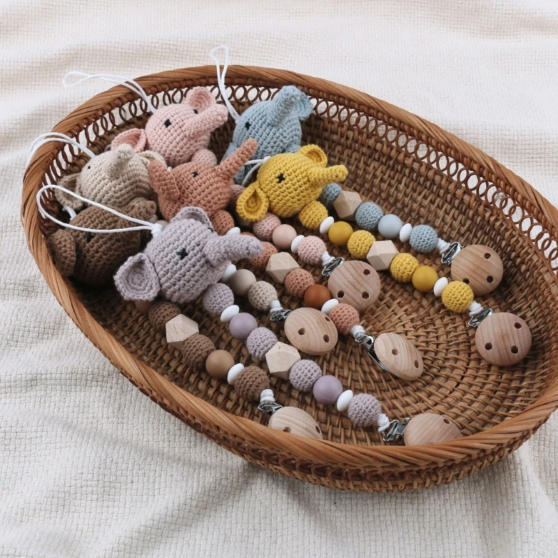 

Wood Pacifier Chain Crochet Bead Child Teether Clip Clip Soother Holder Food Grade Baby Care Pacifier Clip