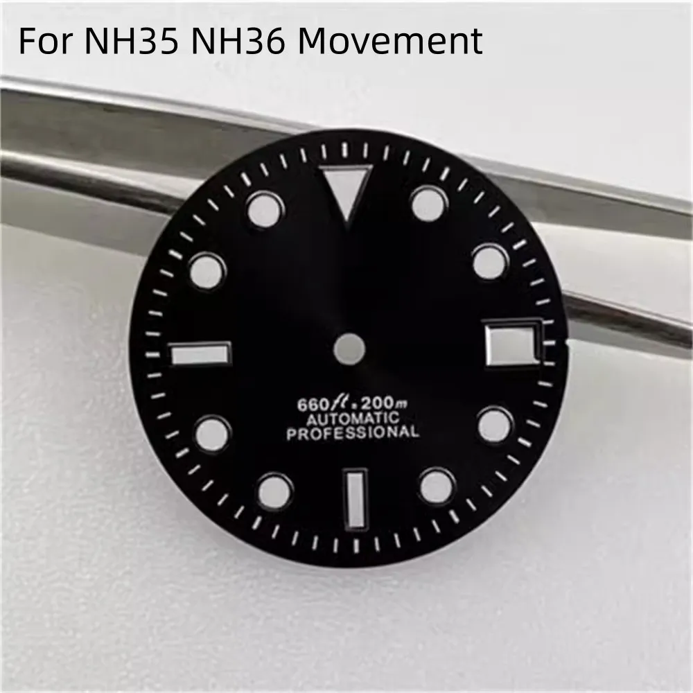 

28.5MM Matte Black Watch Dial Green Luminous Watch Dial for NH35 NH36 Movement Mechanical Diving Modification Watch Accessories