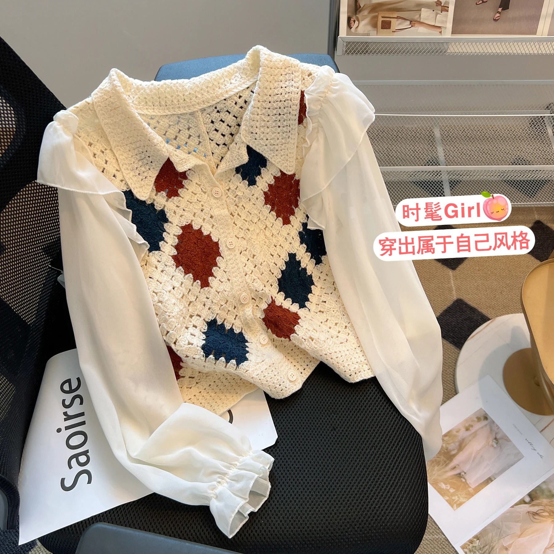 Женская рубашка и блузка в стиле пэчворк 90-х Y2k винтажная Корейская Харадзюку 1920-х