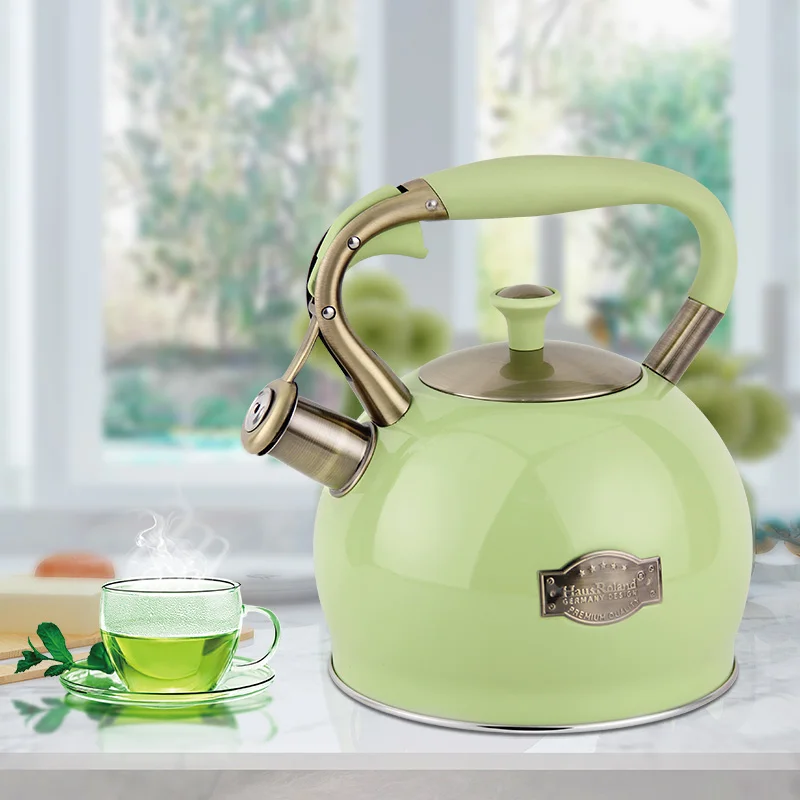 

HausRoland Nice Design Stainless Steel Whistling Water Tea Kettle Capacity 3.0L Stove Top Gas Teapot With Zinc-alloy Handle