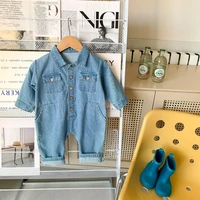 autumn baby girls denim jumpsuits solid color casual toddler boys loose denim rompers baby unisex clothes