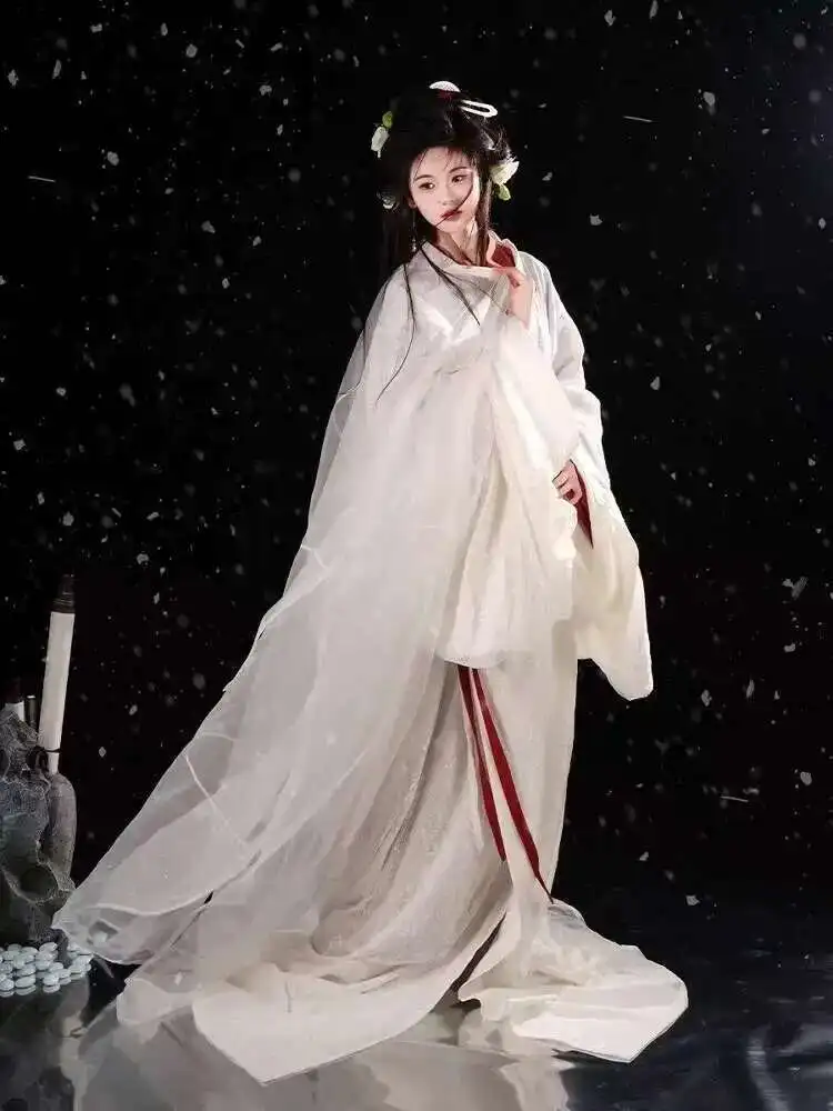Фото Новый стиль {Wenji} Hanfu Warring States Robe Restoration Красный и белый кружевной двухслойный весенне-осенне-зимний вечный №1