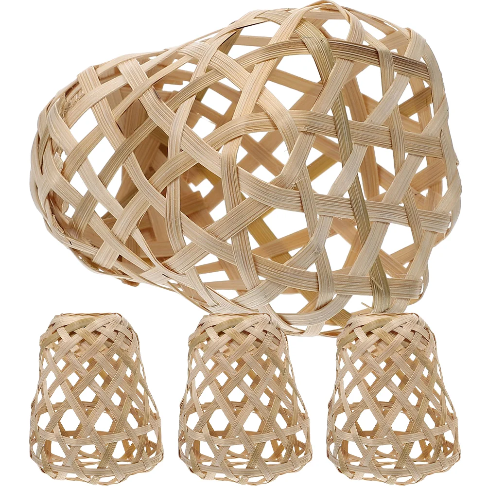 

4 Pcs Bamboo Lampshade Woven Basket Cover Shades Chandelier Pendant Light Weaving Replacement Lampshades Decor