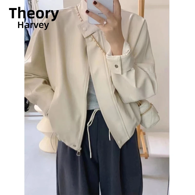 Muars Paris Fancy Hong Kong Sle Short Leather Coat Female Early Autumn Versatile Fashion Small Man Motorcycle Jacket