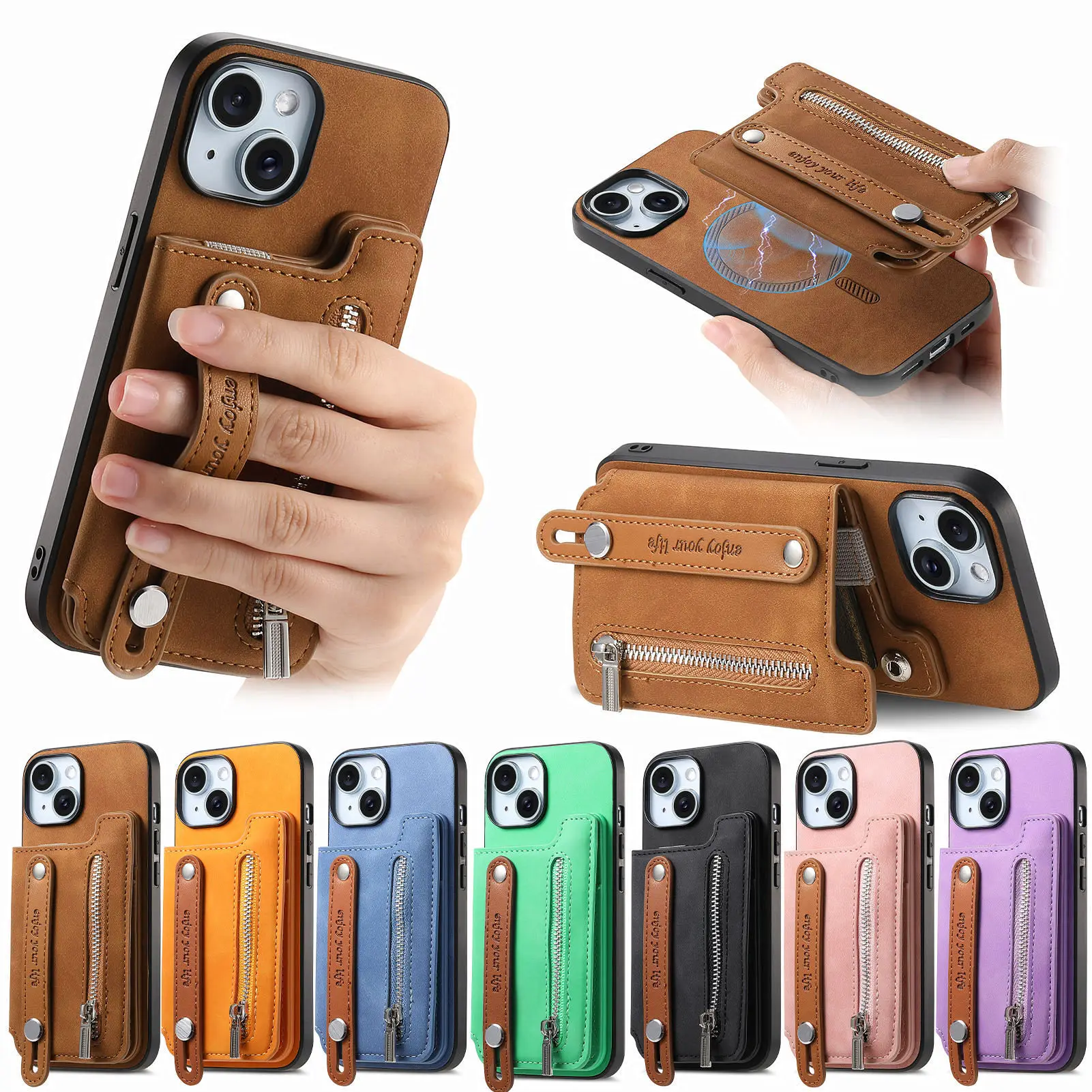 Чехол-кошелек на молнии для Iphone 15 16 14 13 12 11 Pro Max Plus XS X XR 8 кожаный магнитный