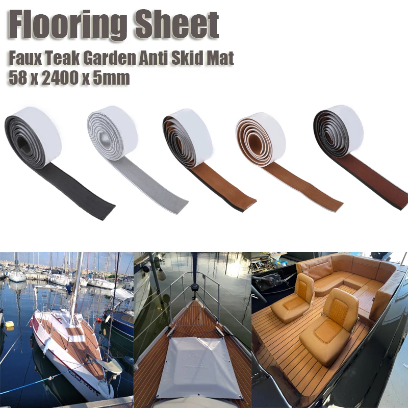 58x2400x5mm Single Strip Imitated Teak Yacht Boat Deck Mat Flooring Brown Anti Skid Mat Pad EVA Foam