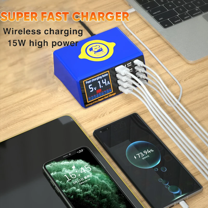 

MECHANIC iCharge 8 max 15W USB 9 port QC 3.0 PD Smart wireless Charger LCD Digital Display for IPhone Android fast charge