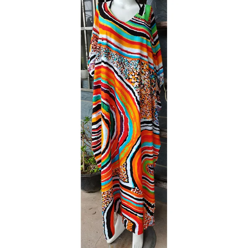 Женское пляжное платье из искусственного хлопка с разноцветным принтом |