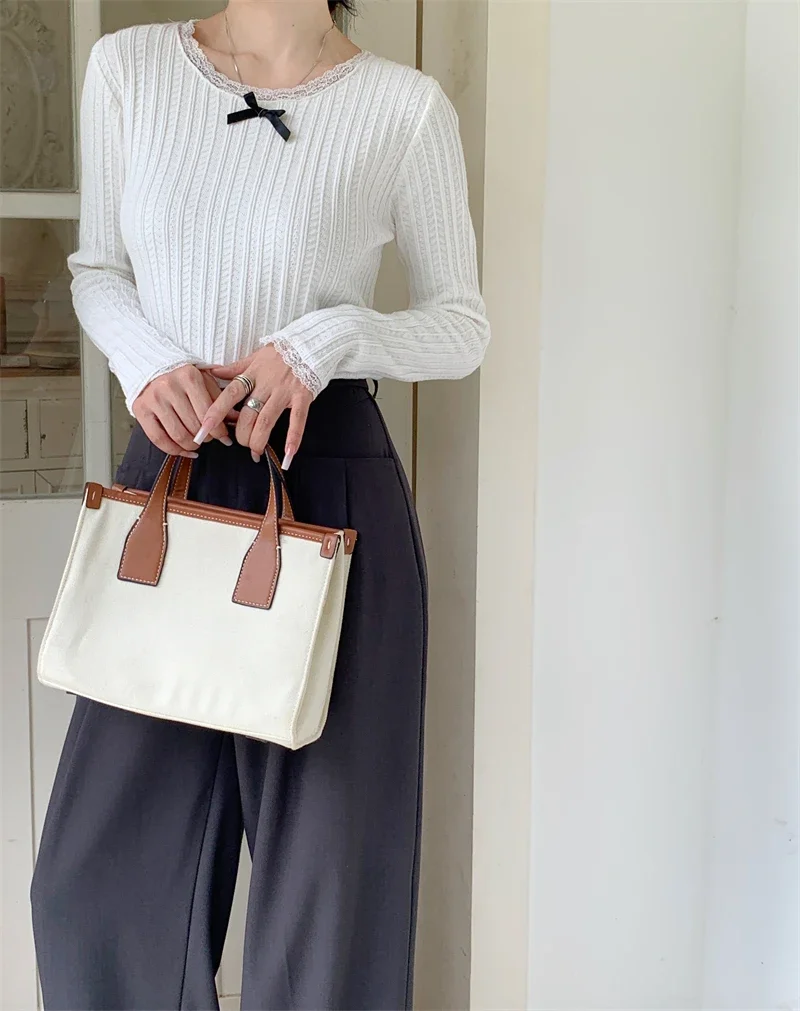 Женский Короткий трикотажный пуловер с кружевом 4 цвета