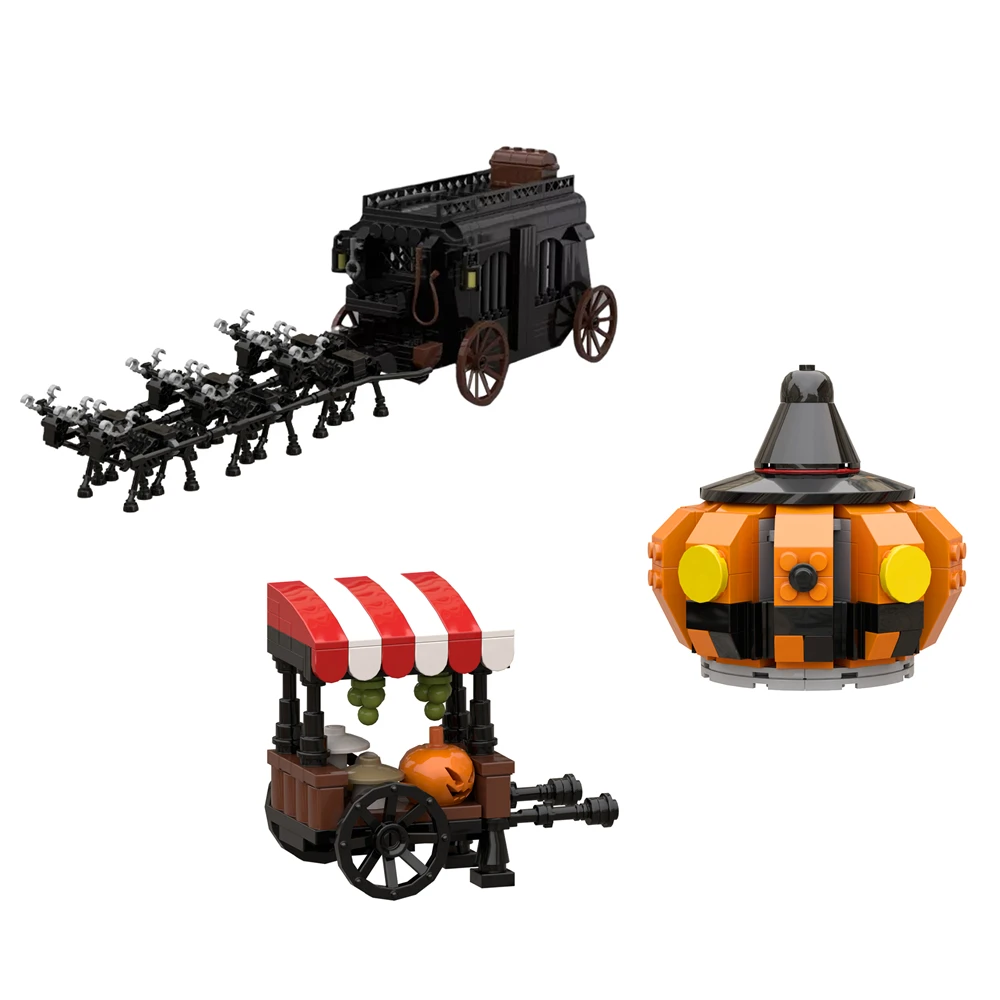 

Medieval Prisoner Carriage Market Stall Building Block Kit Wagon Transport Halloween Pumpkin Brick Model DIY Kids Toy Gift
