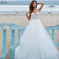 tulle beach wedding dress robe de mari%c3%a9e white boho appliques wedding gowns princess sweep train vestido de novia customized