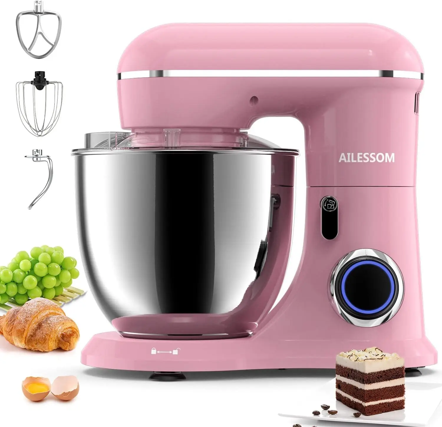 

AILESSOM NEW 3-IN-1 Electric Stand Mixer, 660W 10-Speed With Pulse Button, Attachments include 6.5QT Bowl, Dough Hook, Beater