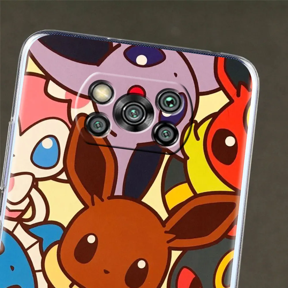anime pokemon eevee phone case for xiaomi mi poco x3 nfc m3 pro f3 gt m4 f1 12 11 lite 12x 10t note 10 9t transparent soft cover free global shipping