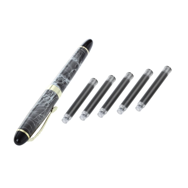 

1X JINHAO X450 18 KGP 0.7Mm Broad Nib Fountain Pen Marble Gray & 10 Pcs JINHAO X450 Length 5.2Cm Ink Sac Black