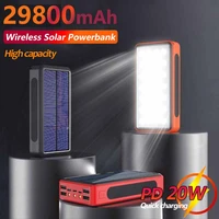 29800mah solar wireless fast charging power bank soft rubber dust proof with 4 usb led portable external battery
