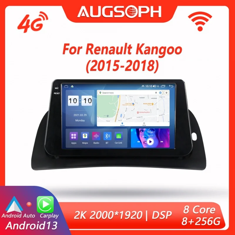 

Автомагнитола на Android 13 для Renault Kangoo 2015-2018, мультимедийный плеер 9 дюймов 2K с 4G Car Carplay DSP и 2Din GPS-навигацией
