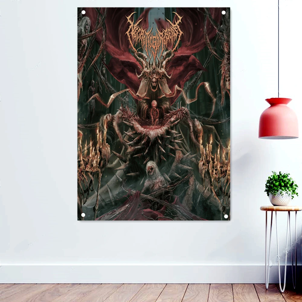 

Necroticgore Beast Scary Bloody Death Art Flag Wall Hanging Chart Painting Rock Band Banner Heavy Metal Music Posters Home Decor